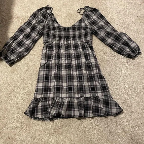 Black and grey holister plaid dress deep V cut